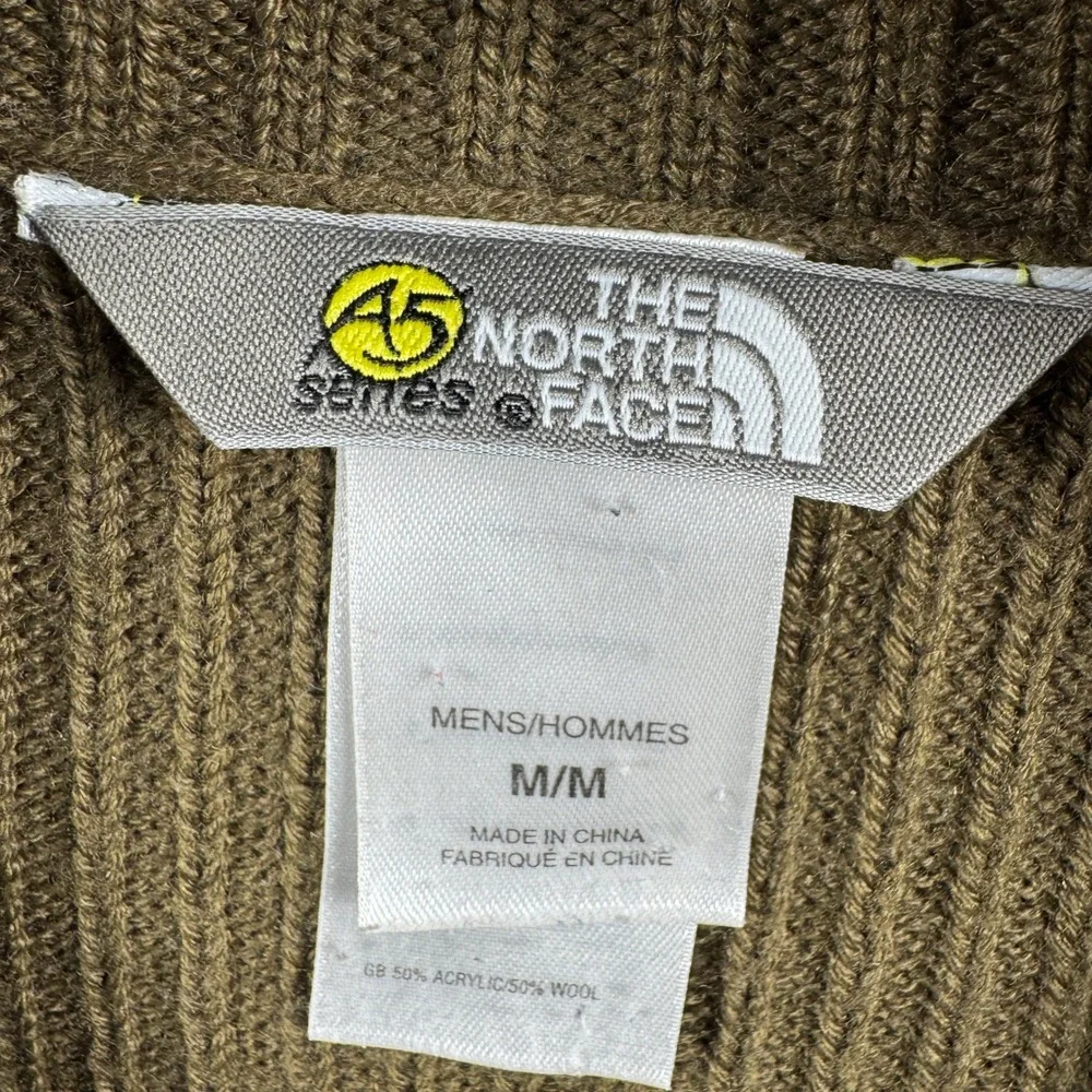 The North Face Full Zip Sweater Men M Green Striped Wool Blend A5 Series Hiking